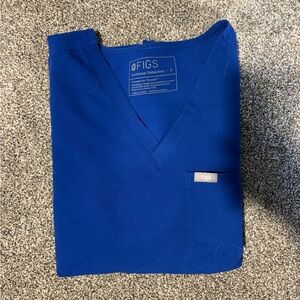 Figs Electric Blue Scrub Top with Care Tag